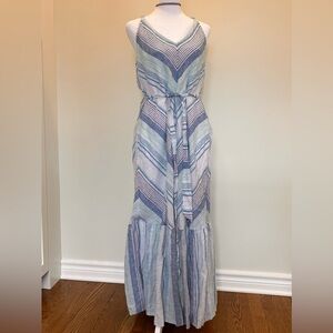 Tommy Bahama 100% Linen Maxi Dress Ocean Reverie Blue Striped Sundress  Large